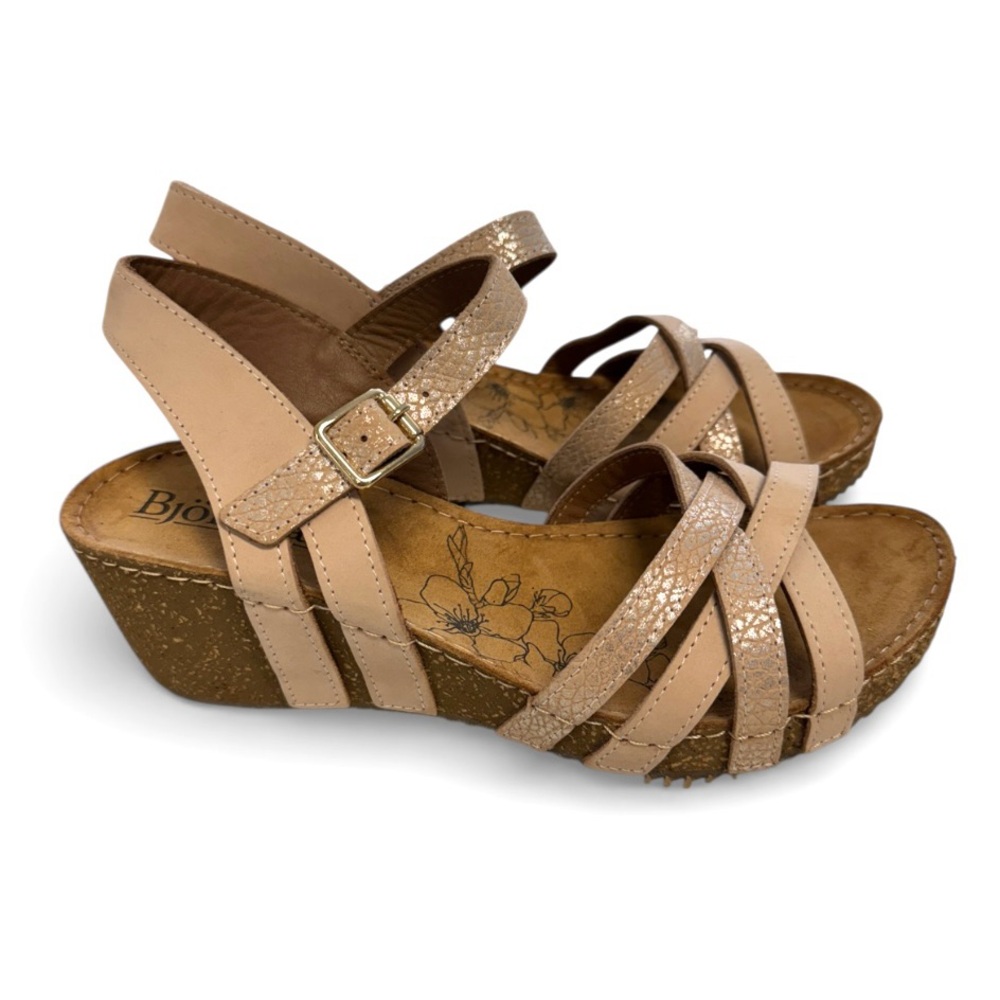 Bjorndal Lily Tan/Beige Strappy Wedge Sandals Size 7M